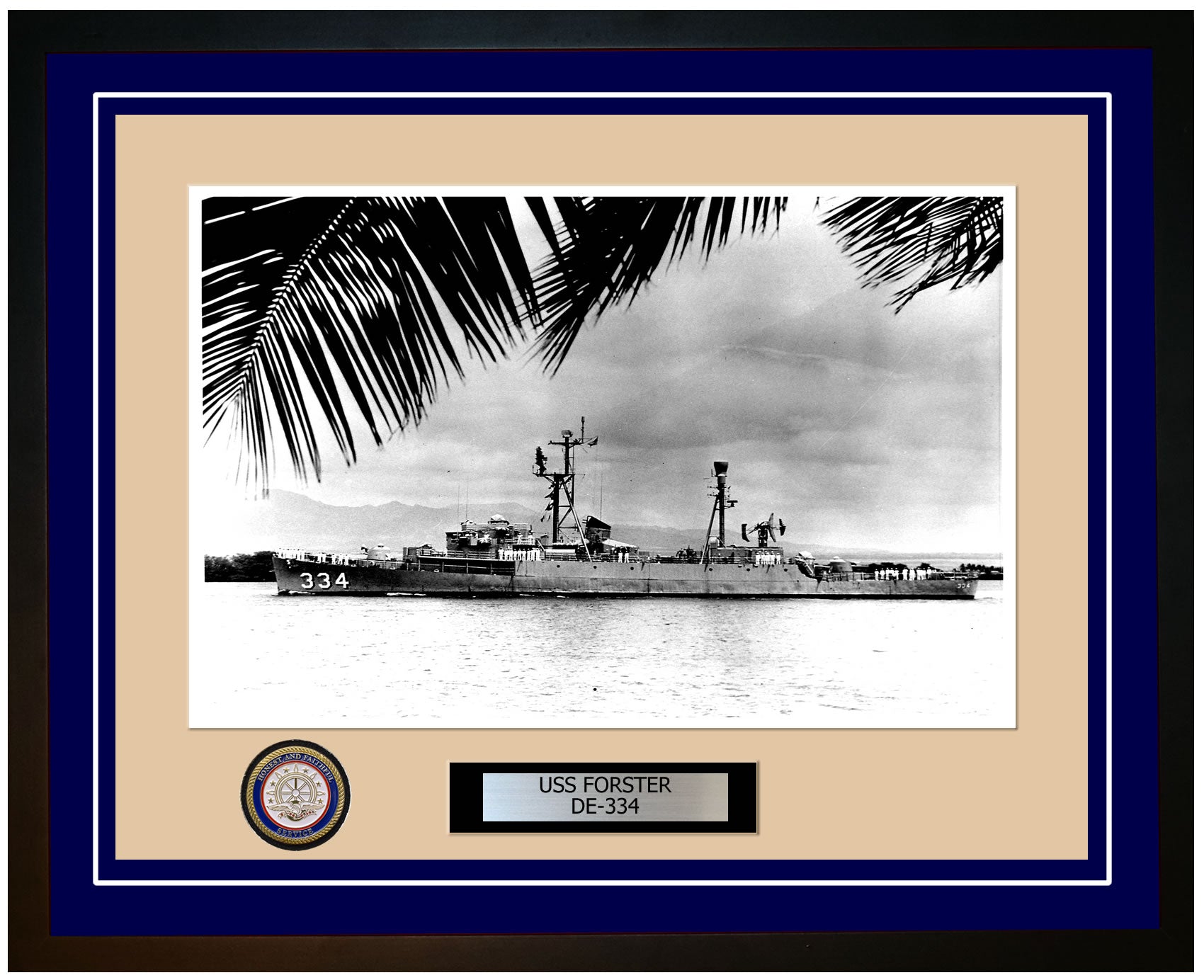 USS Forster DE-334 Framed Navy Ship Photo Blue