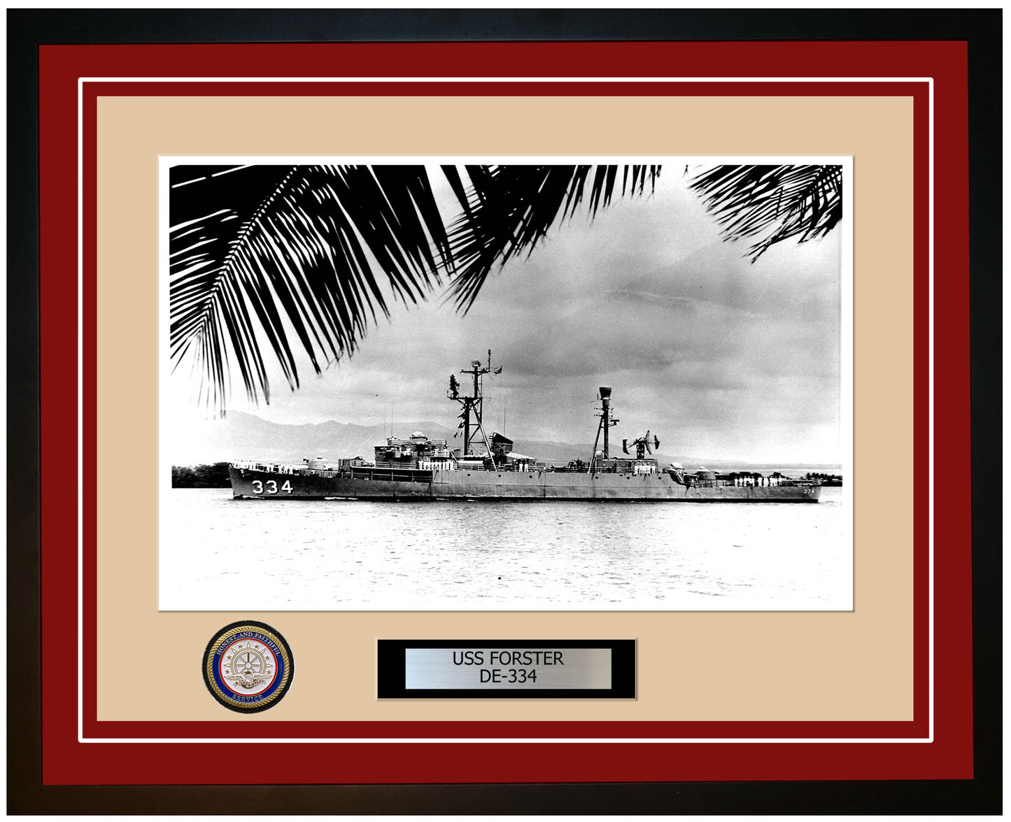USS Forster DE-334 Framed Navy Ship Photo Burgundy