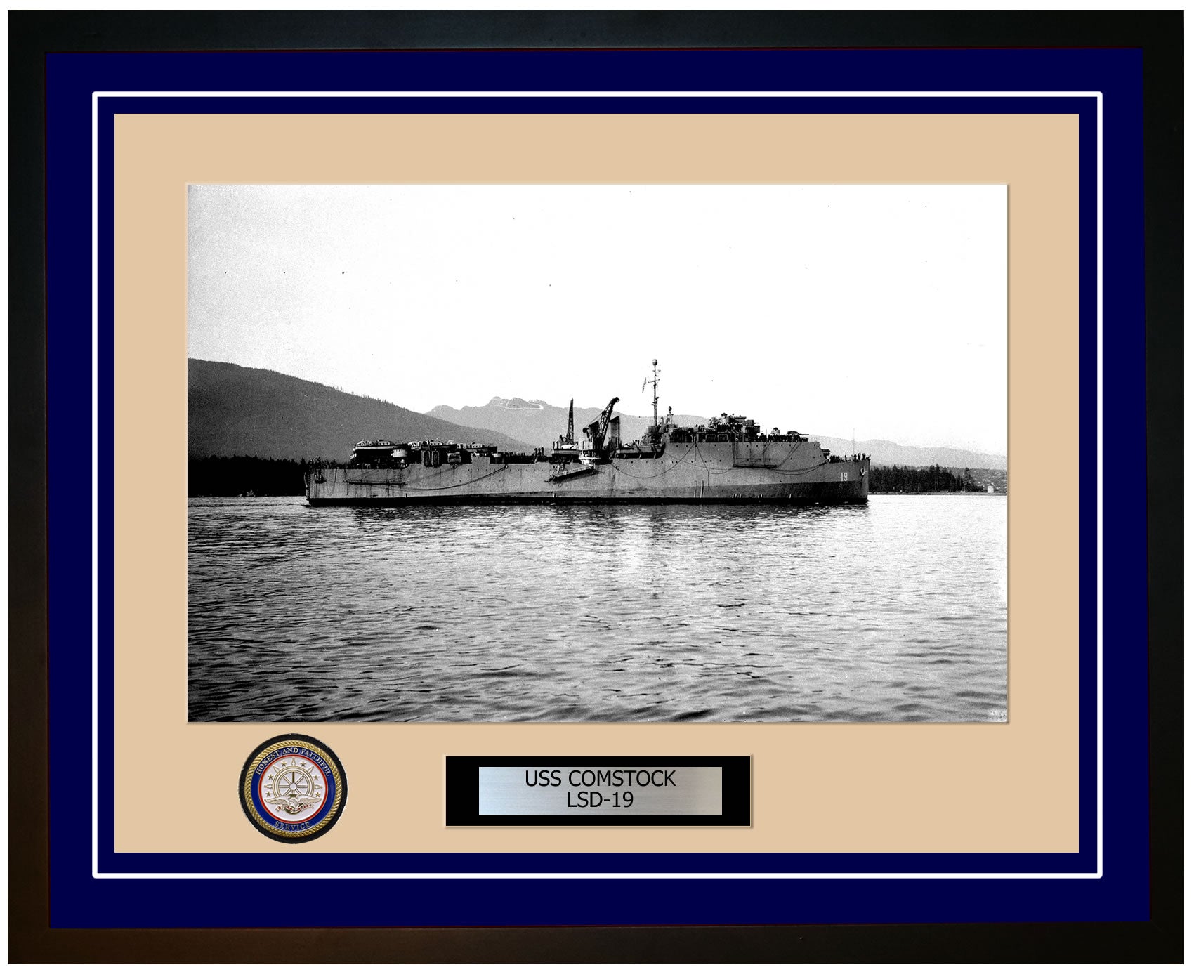 USS Comstock LSD-19 Framed Navy Ship Photo Blue