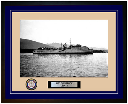 USS Comstock LSD-19 Framed Navy Ship Photo Blue