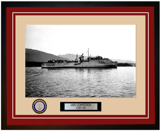 USS Comstock LSD-19 Framed Navy Ship Photo Burgundy