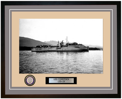 USS Comstock LSD-19 Framed Navy Ship Photo Grey