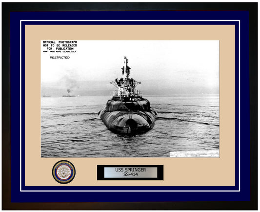 USS Springer SS-414 Framed Navy Ship Photo Blue