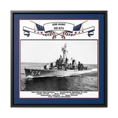 USS Hunt DD-674 Navy Floating Frame Photo Front View