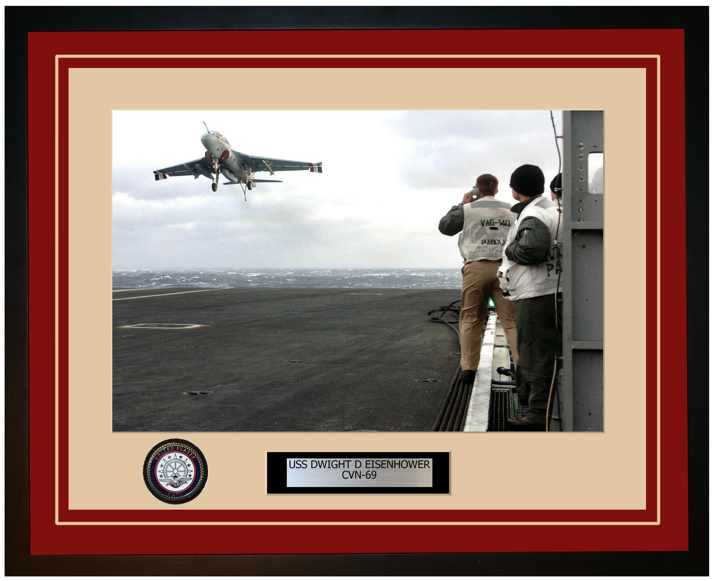 USS DWIGHT D EISENHOWER CVN-69 Framed Navy Ship Photo Burgundy