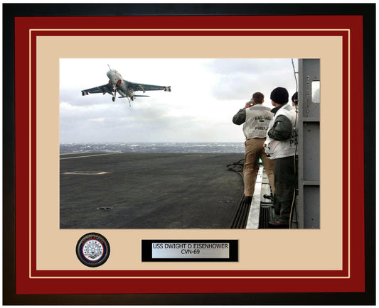 USS DWIGHT D EISENHOWER CVN-69 Framed Navy Ship Photo Burgundy