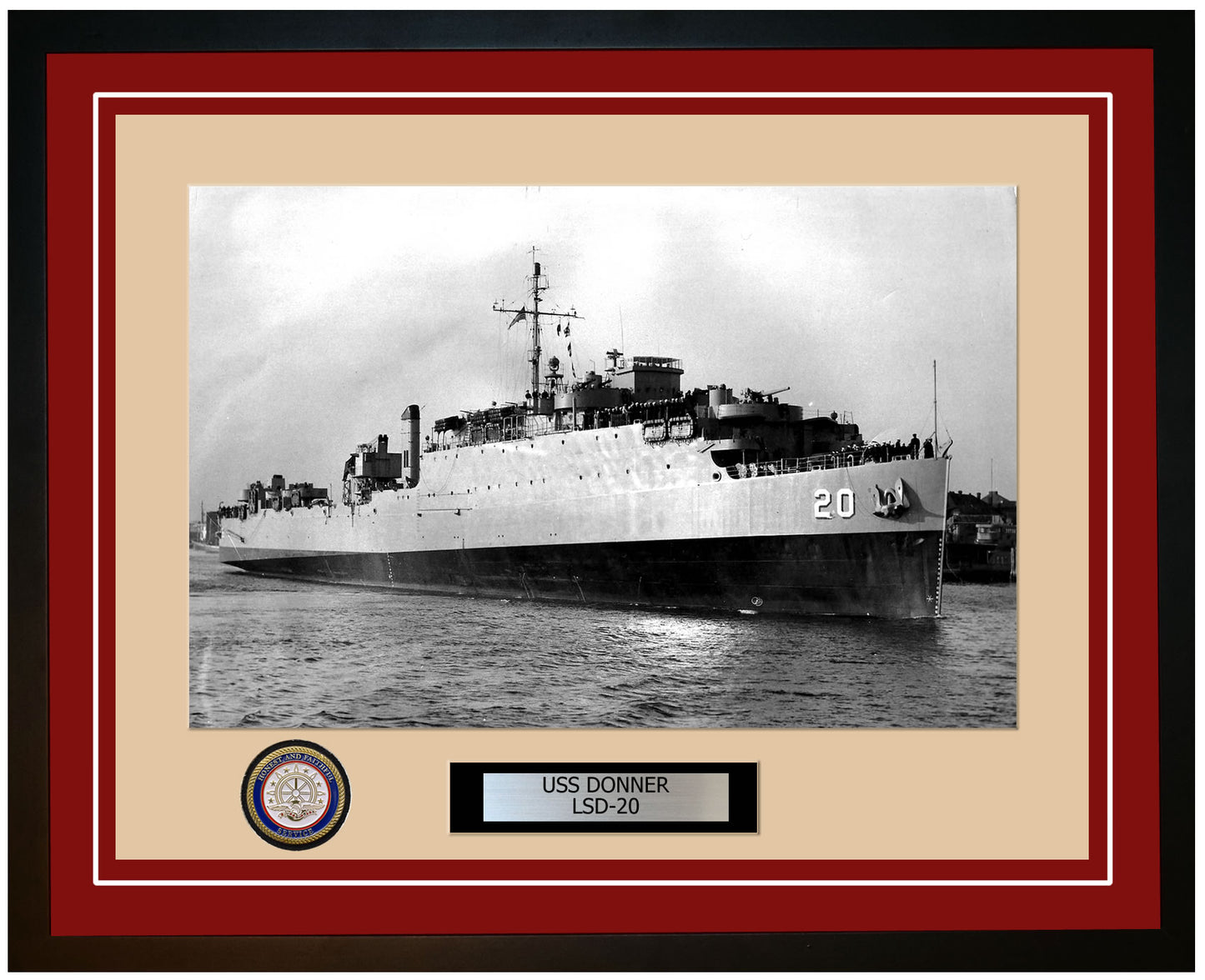 USS Donner LSD-20 Framed Navy Ship Photo Burgundy