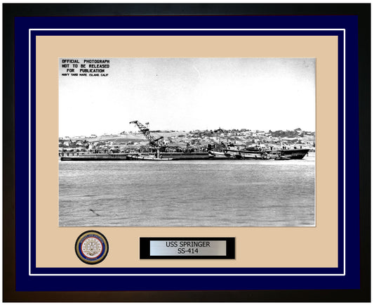 USS Springer SS-414 Framed Navy Ship Photo Blue
