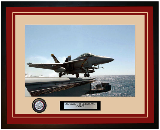 USS DWIGHT D EISENHOWER CVN-69 Framed Navy Ship Photo Burgundy