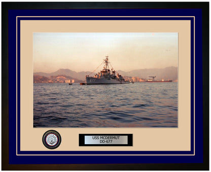 USS MCDERMUT DD-677 Framed Navy Ship Photo Blue