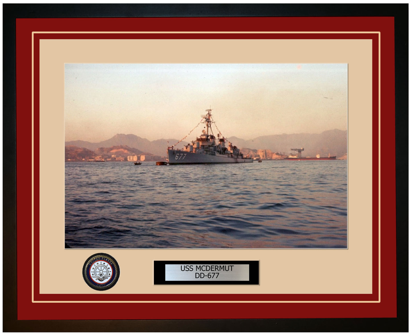 USS MCDERMUT DD-677 Framed Navy Ship Photo Burgundy