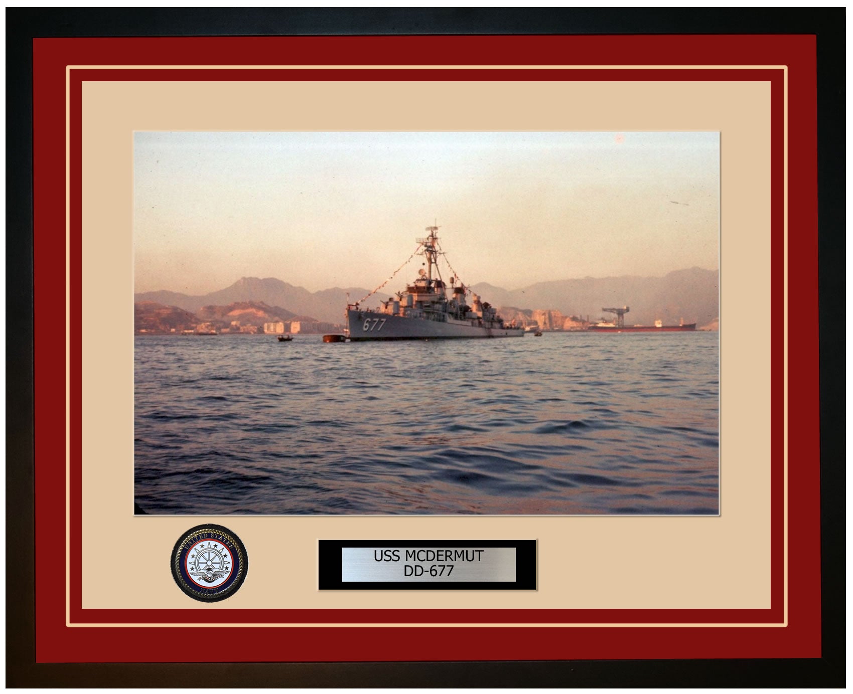 USS MCDERMUT DD-677 Framed Navy Ship Photo Burgundy