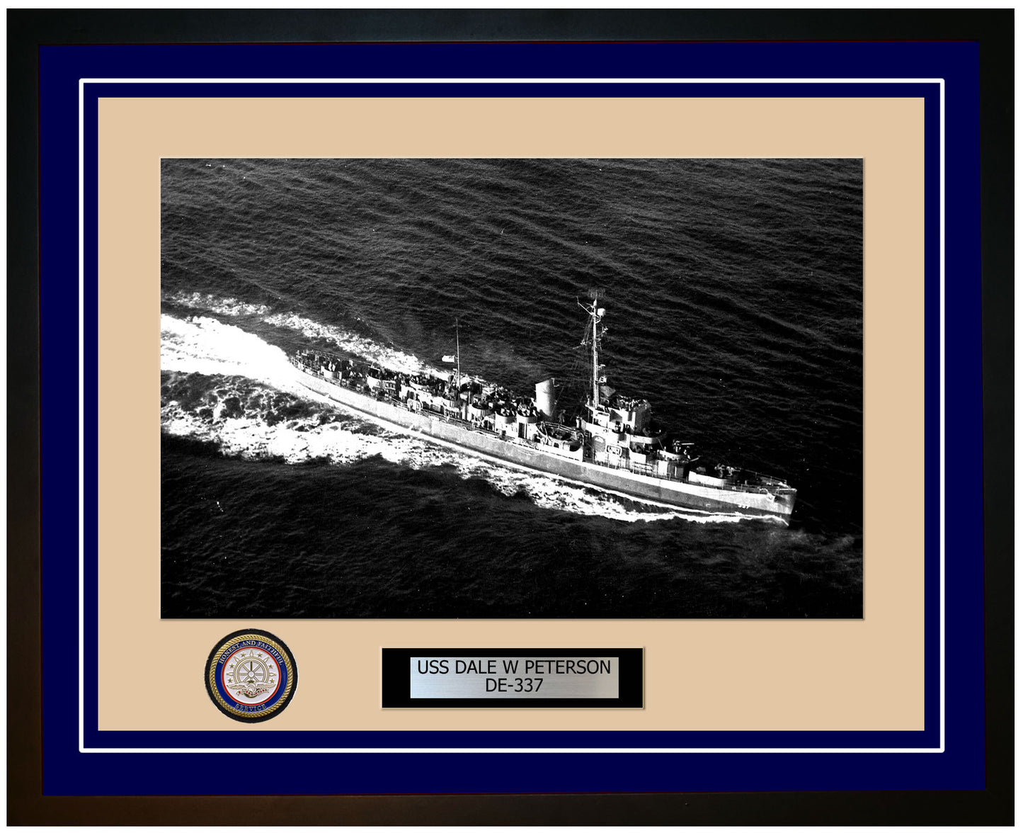 USS Dale W Peterson DE-337 Framed Navy Ship Photo Blue