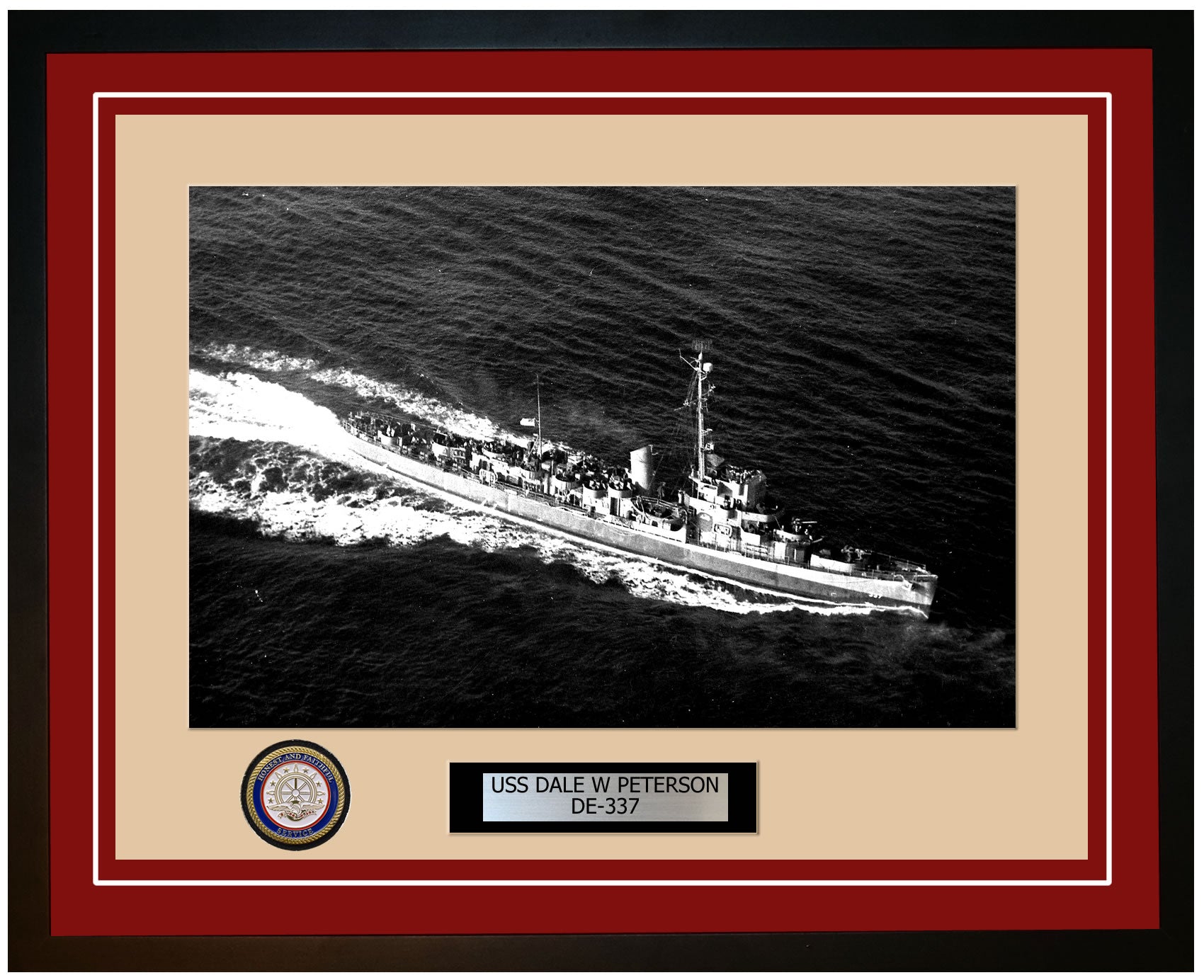 USS Dale W Peterson DE-337 Framed Navy Ship Photo Burgundy