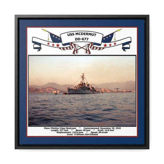 USS Mcdermut DD-677 Navy Floating Frame Photo Front View