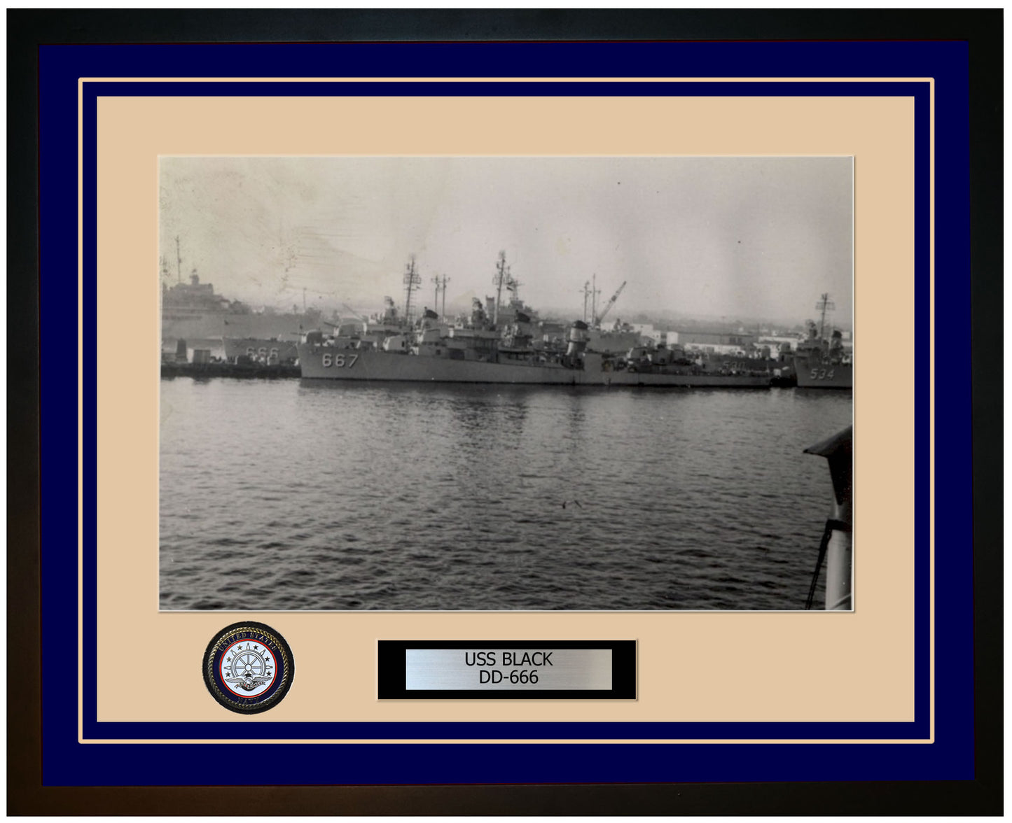 USS BLACK DD-666 Framed Navy Ship Photo Blue