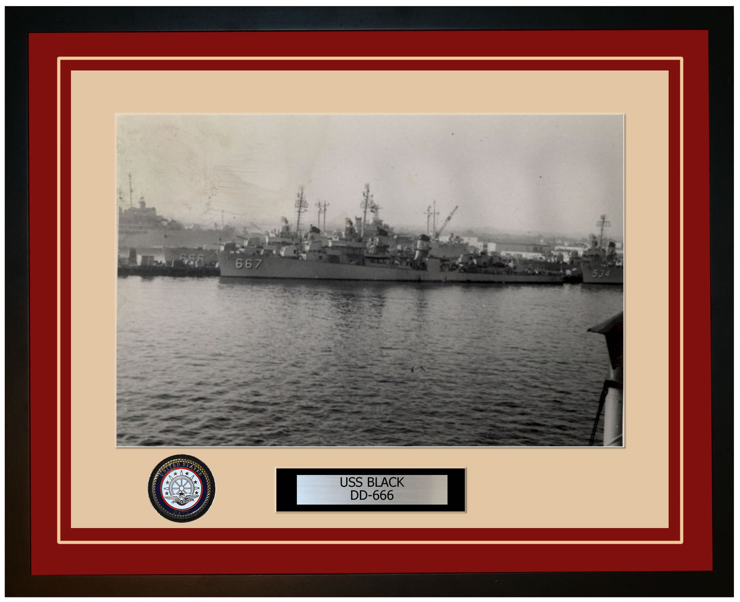 USS BLACK DD-666 Framed Navy Ship Photo Burgundy