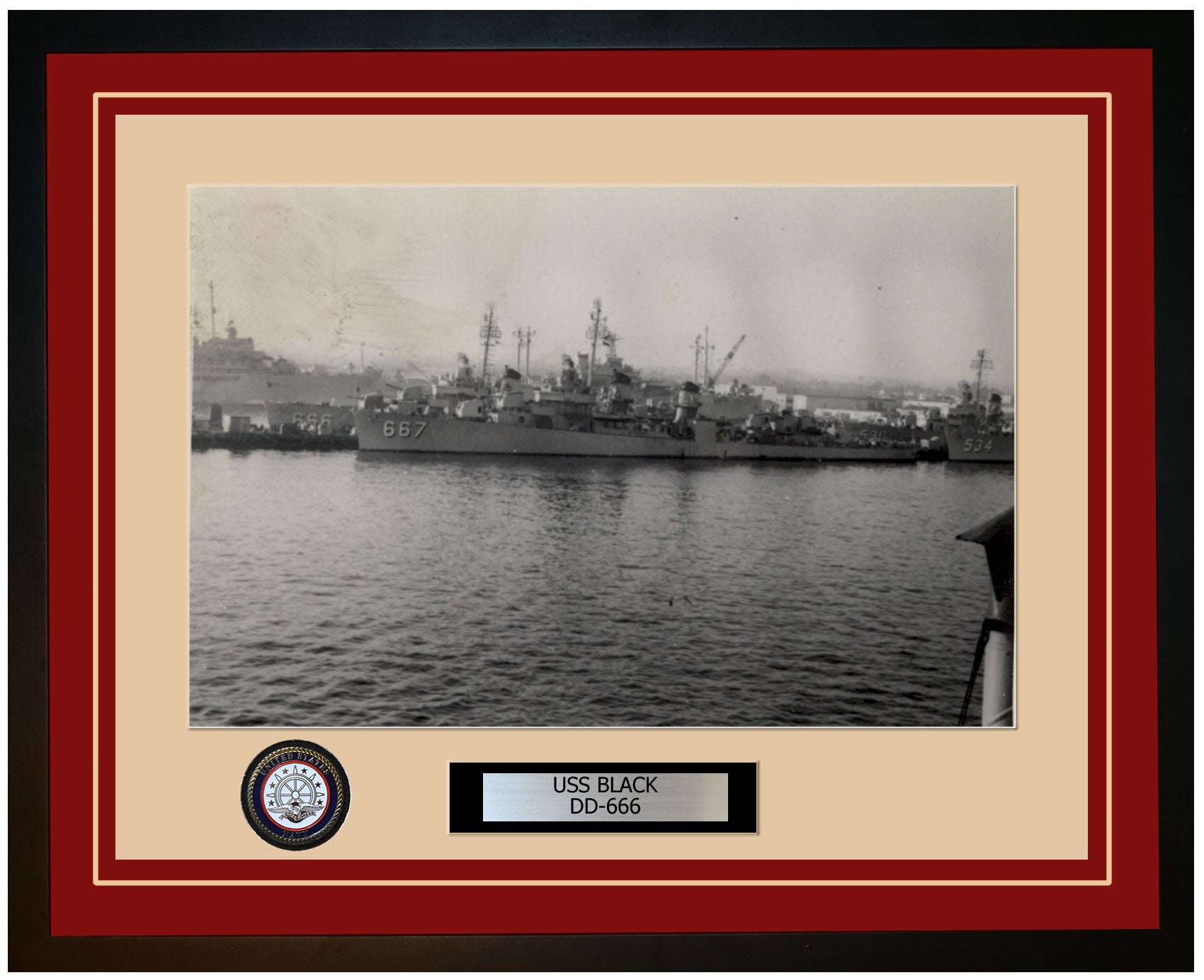 USS BLACK DD-666 Framed Navy Ship Photo Burgundy