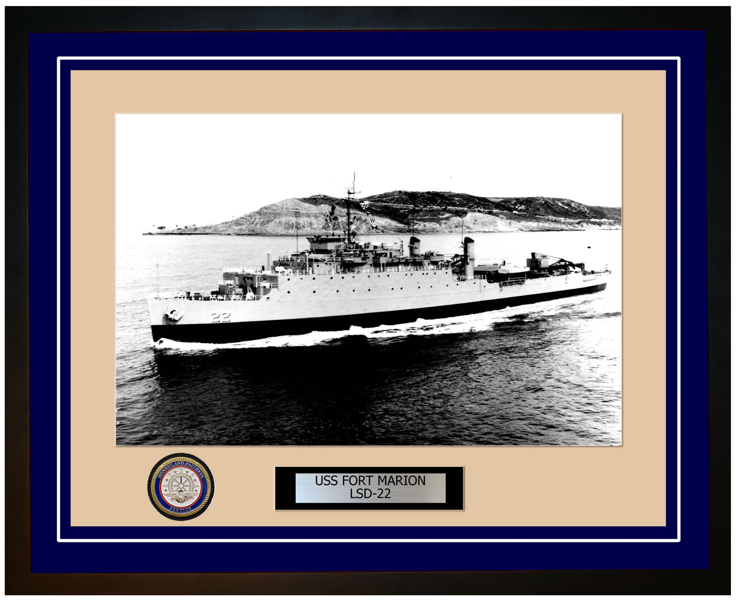 USS Fort Marion LSD-22 Framed Navy Ship Photo Blue