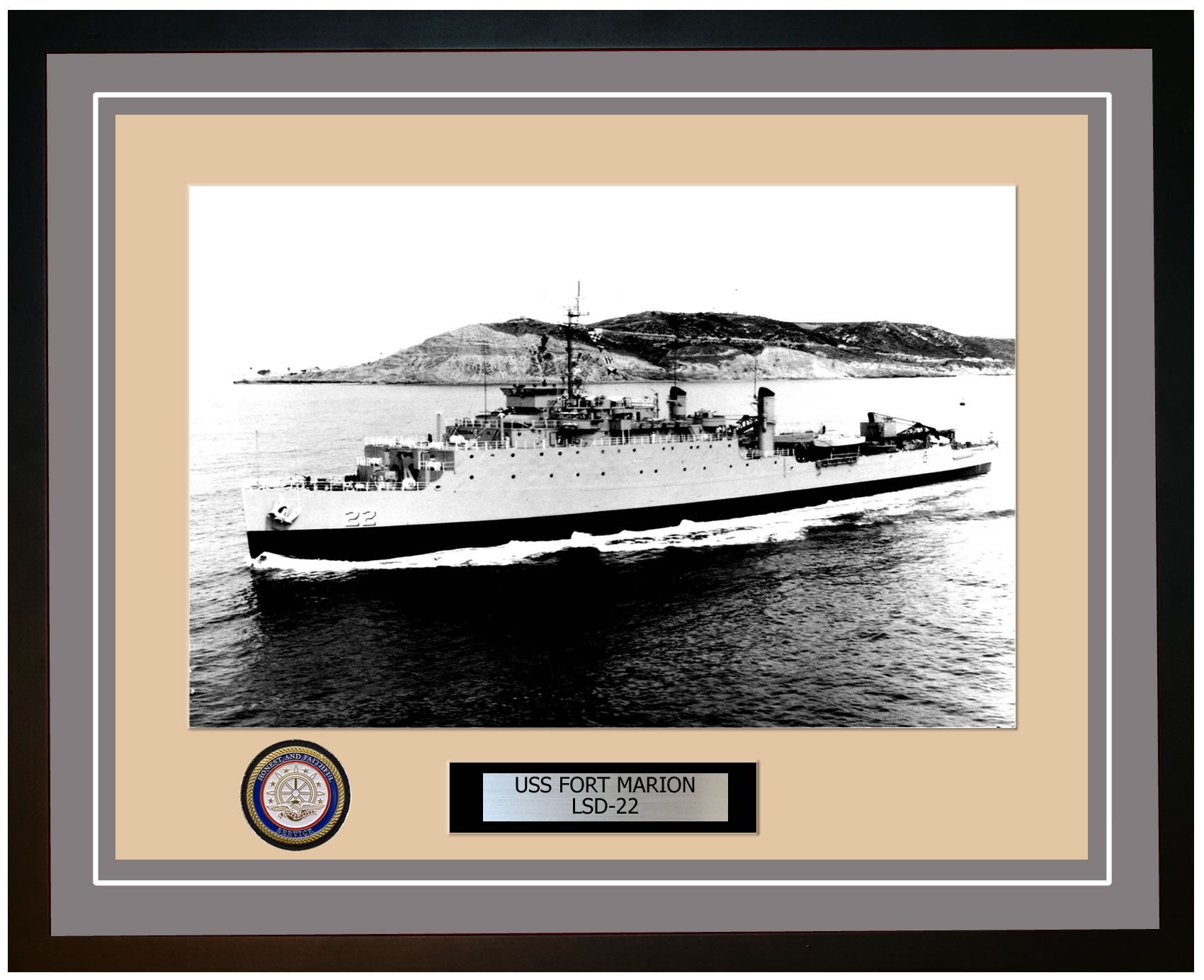 USS Fort Marion LSD-22 Framed Navy Ship Photo Grey