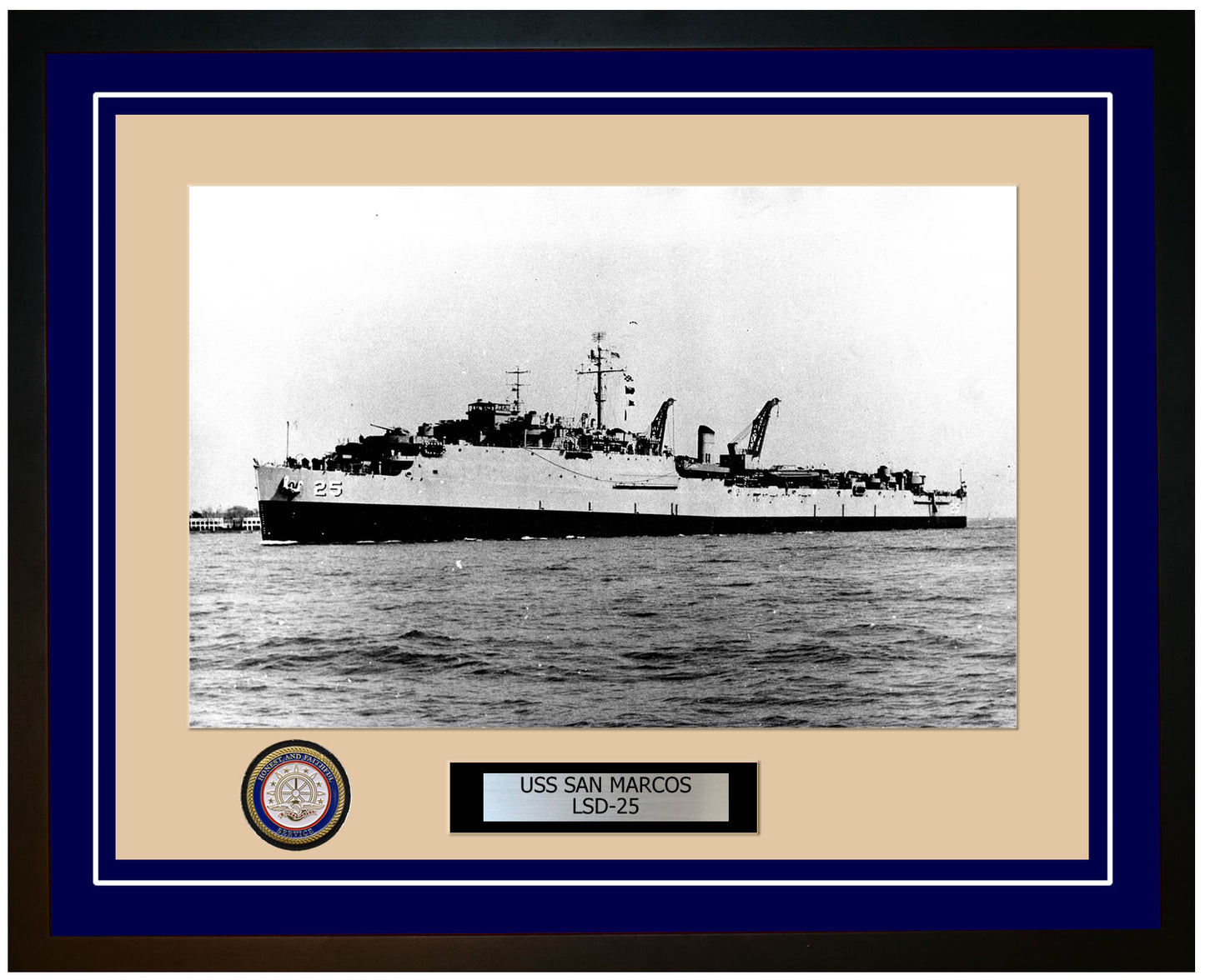 USS San Marcos LSD-25 Framed Navy Ship Photo Blue
