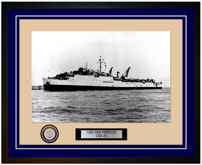 USS San Marcos LSD-25 Framed Navy Ship Photo Blue
