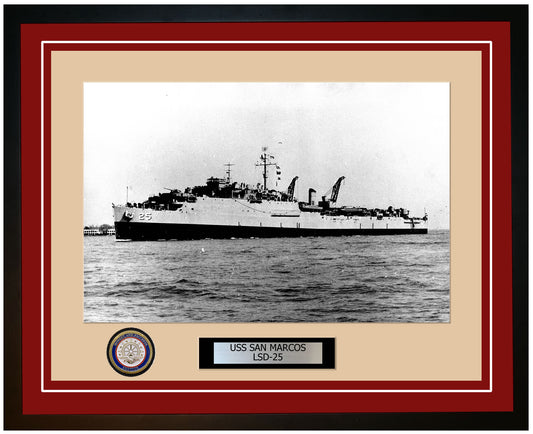 USS San Marcos LSD-25 Framed Navy Ship Photo Burgundy