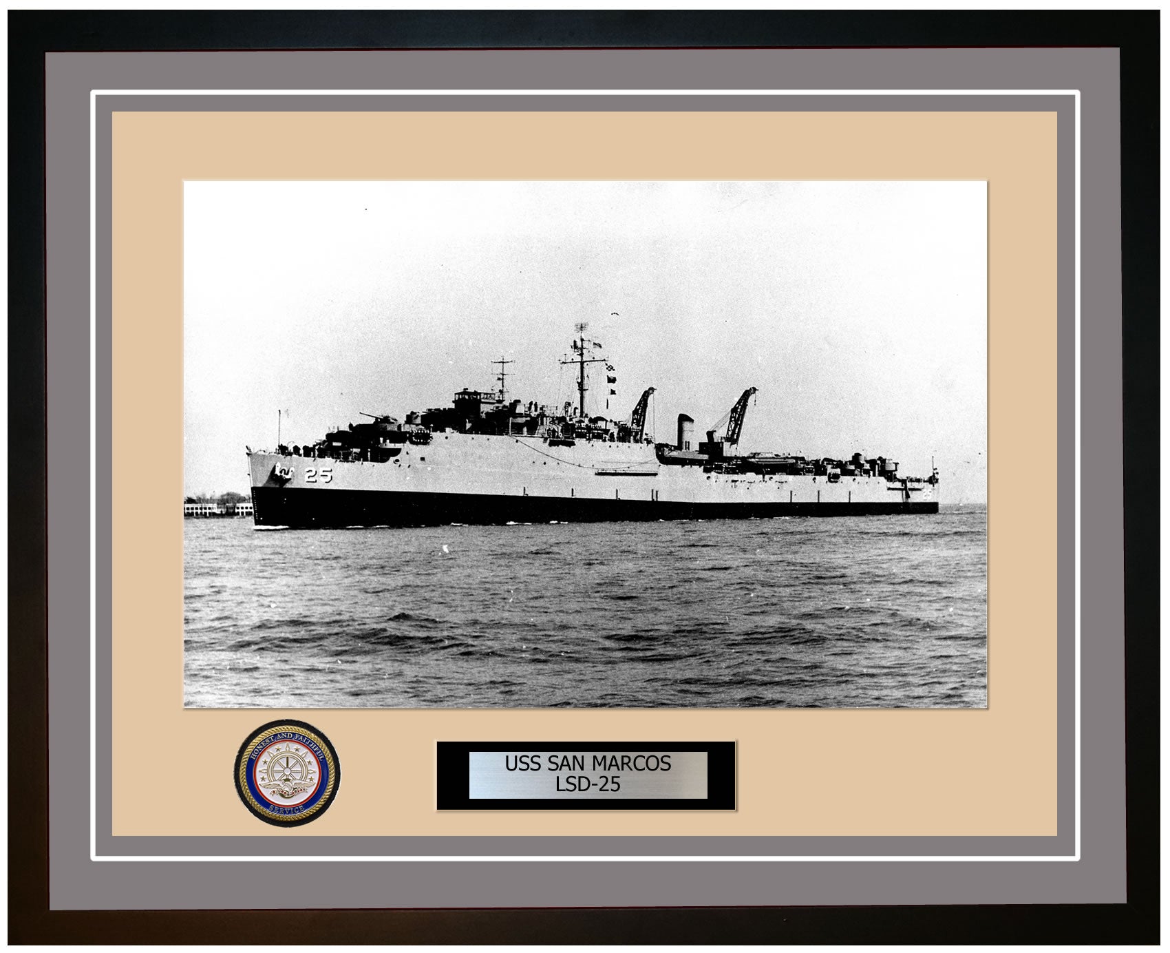 USS San Marcos LSD-25 Framed Navy Ship Photo Grey