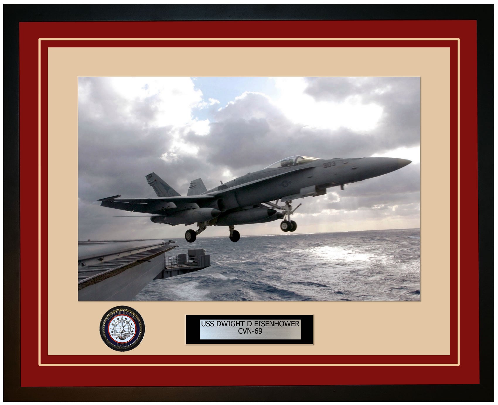 USS DWIGHT D EISENHOWER CVN-69 Framed Navy Ship Photo Burgundy
