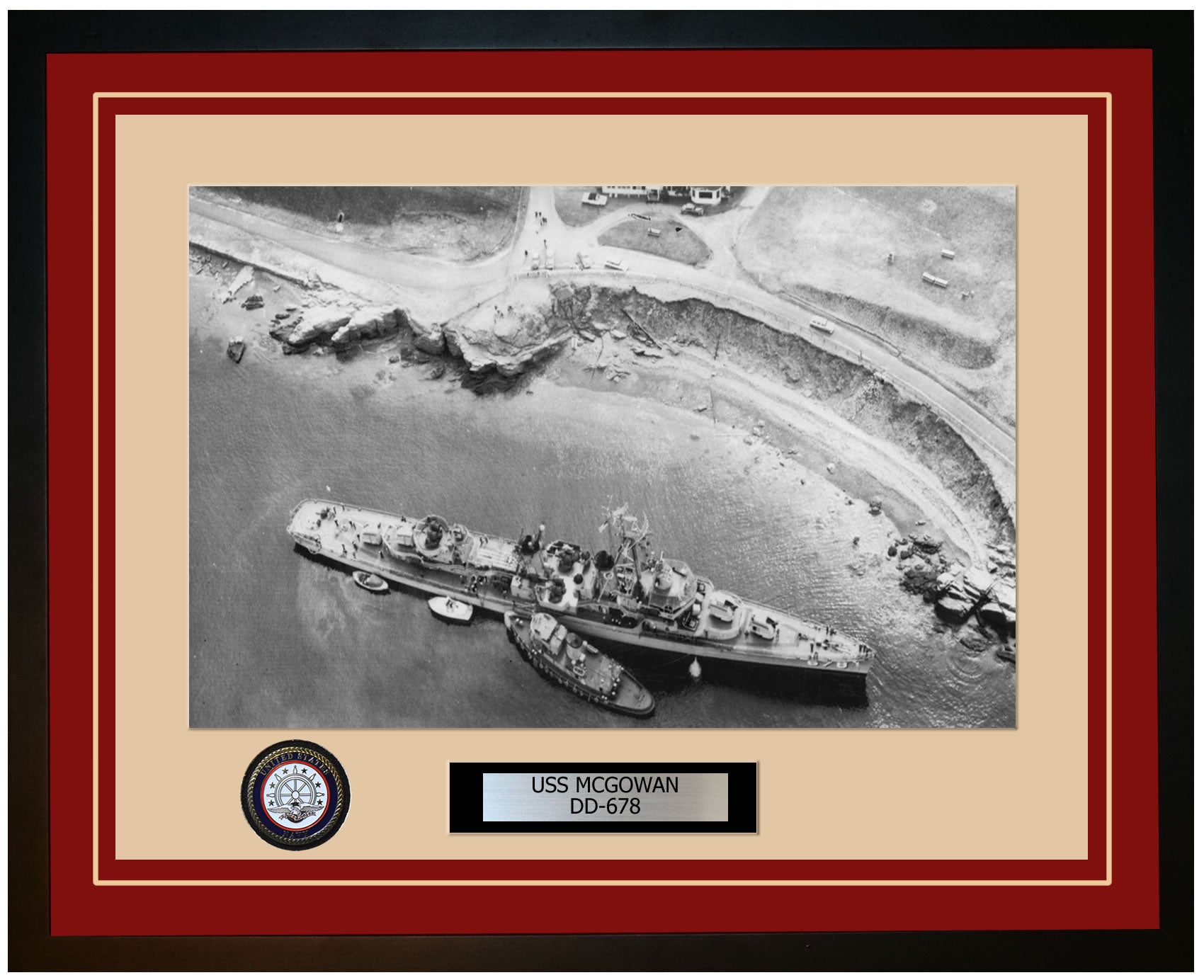 USS MCGOWAN DD-678 Framed Navy Ship Photo Burgundy