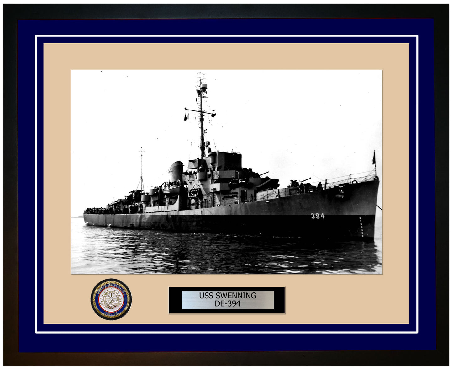 USS Swenning DE-394 Framed Navy Ship Photo Blue