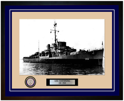 USS Swenning DE-394 Framed Navy Ship Photo Blue