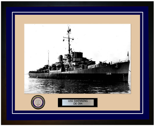USS Swenning DE-394 Framed Navy Ship Photo Blue