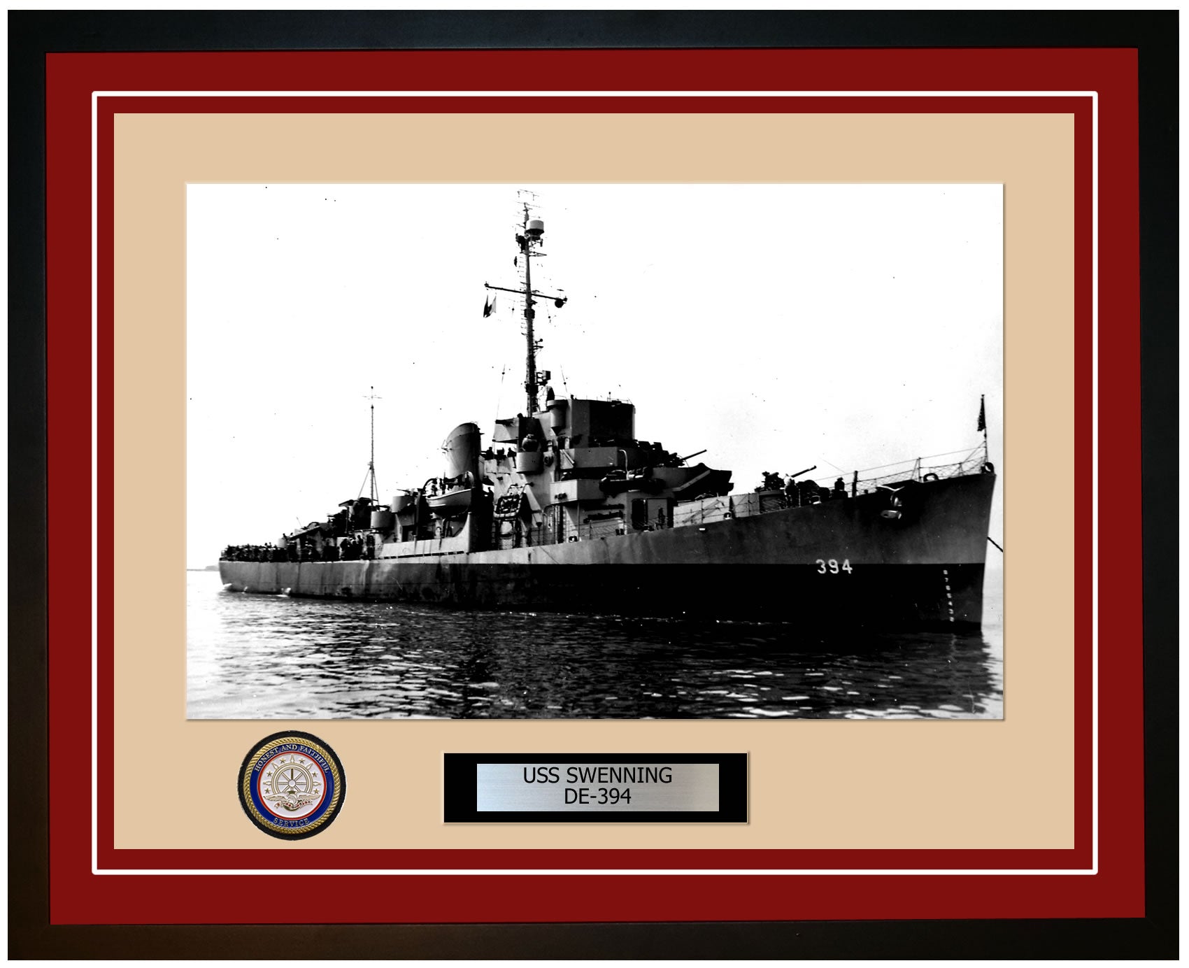 USS Swenning DE-394 Framed Navy Ship Photo Burgundy
