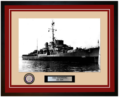 USS Swenning DE-394 Framed Navy Ship Photo Burgundy