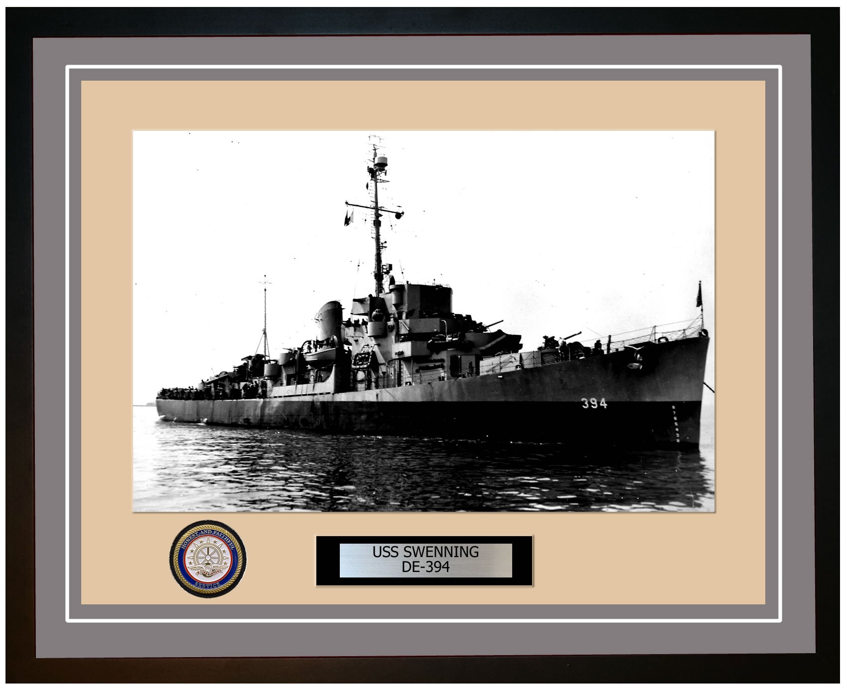USS Swenning DE-394 Framed Navy Ship Photo Grey