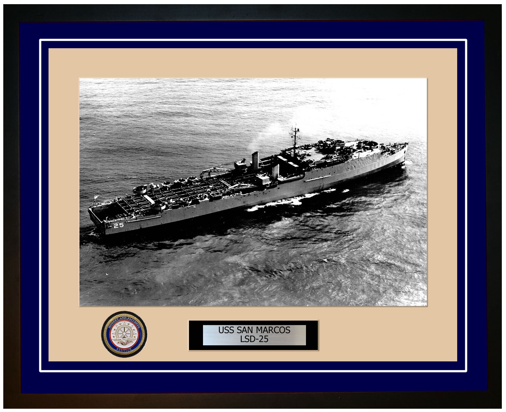 USS San Marcos LSD-25 Framed Navy Ship Photo Blue