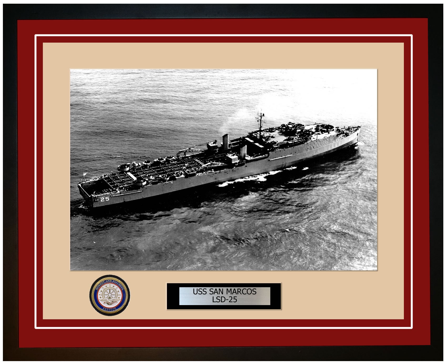 USS San Marcos LSD-25 Framed Navy Ship Photo Burgundy