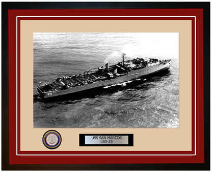 USS San Marcos LSD-25 Framed Navy Ship Photo Burgundy
