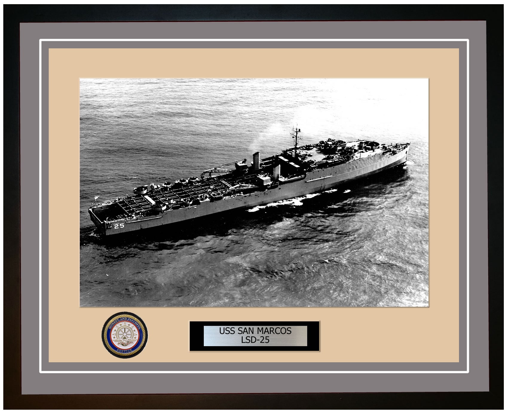 USS San Marcos LSD-25 Framed Navy Ship Photo Grey