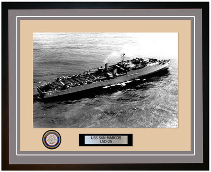 USS San Marcos LSD-25 Framed Navy Ship Photo Grey