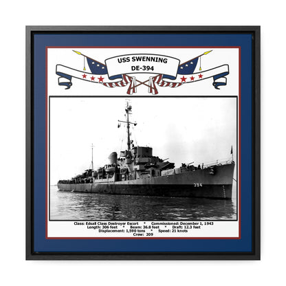 USS Swenning DE-394 Navy Floating Frame Photo Front View