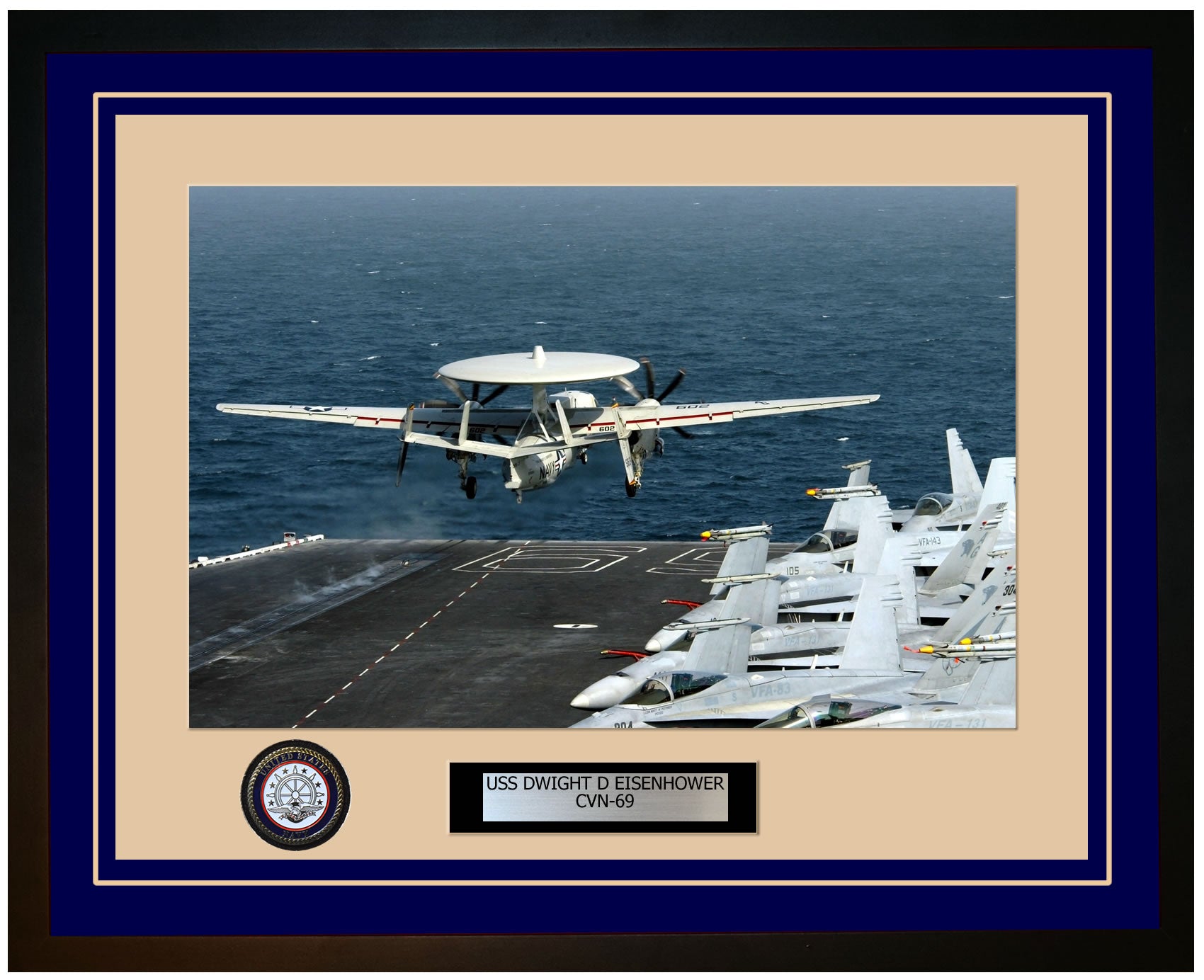 USS DWIGHT D EISENHOWER CVN-69 Framed Navy Ship Photo Blue