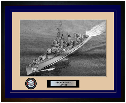 USS HOPEWELL DD-681 Framed Navy Ship Photo Blue
