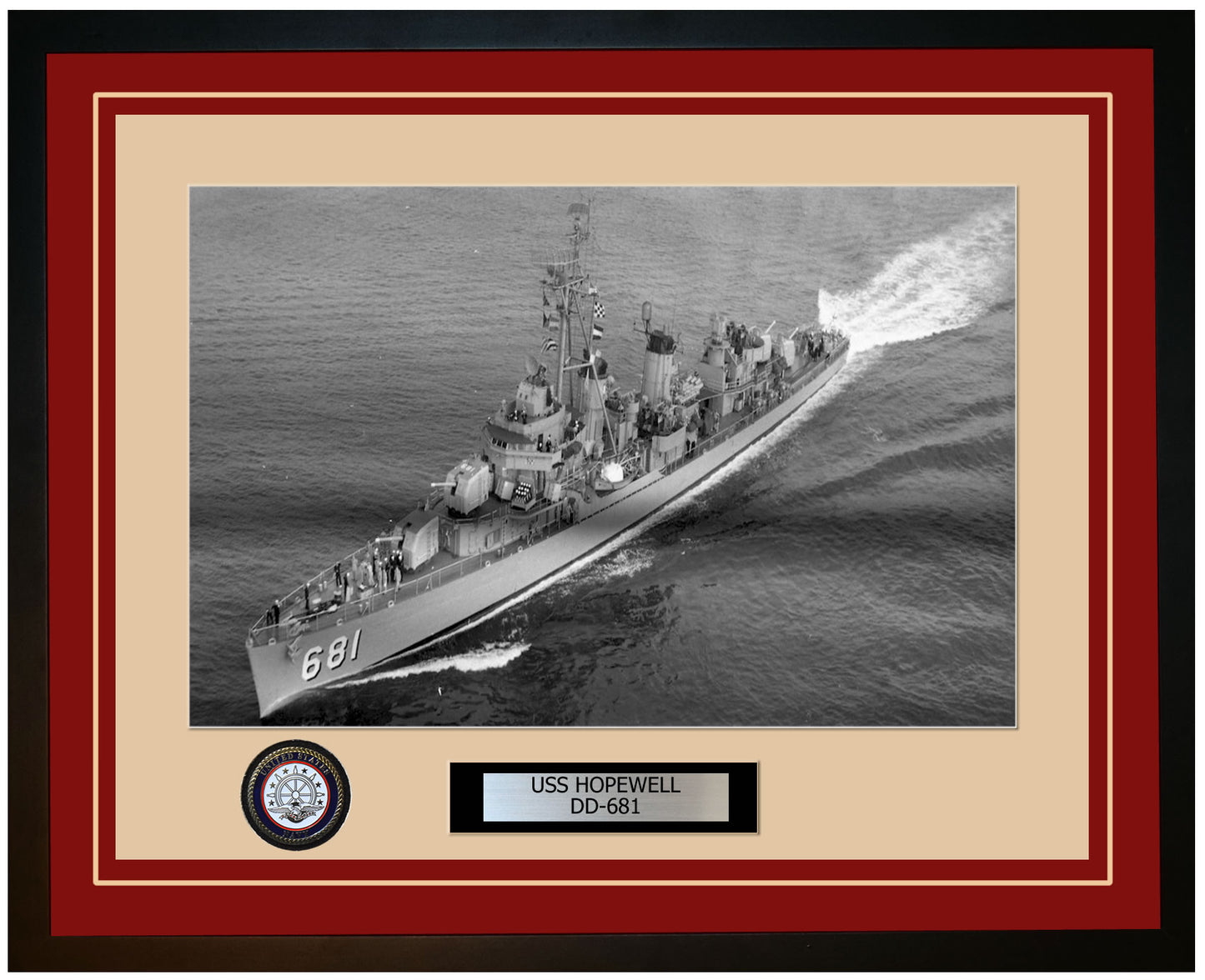 USS HOPEWELL DD-681 Framed Navy Ship Photo Burgundy