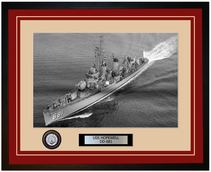 USS HOPEWELL DD-681 Framed Navy Ship Photo Burgundy