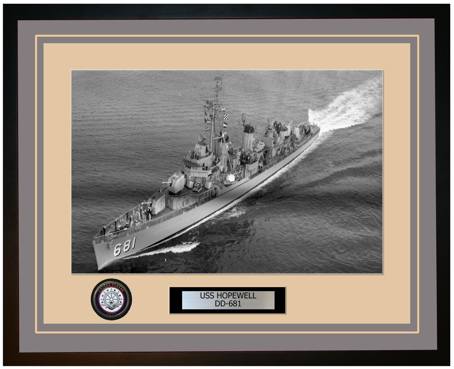 USS HOPEWELL DD-681 Framed Navy Ship Photo Grey