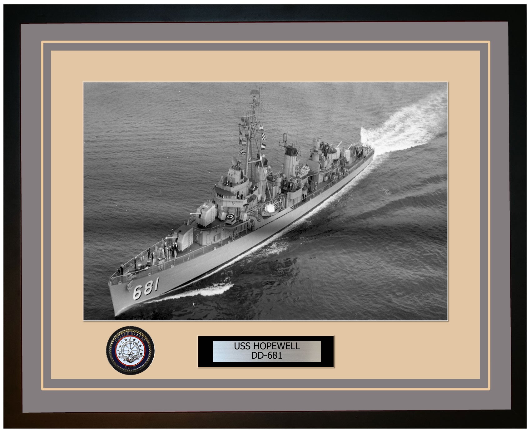 USS HOPEWELL DD-681 Framed Navy Ship Photo Grey