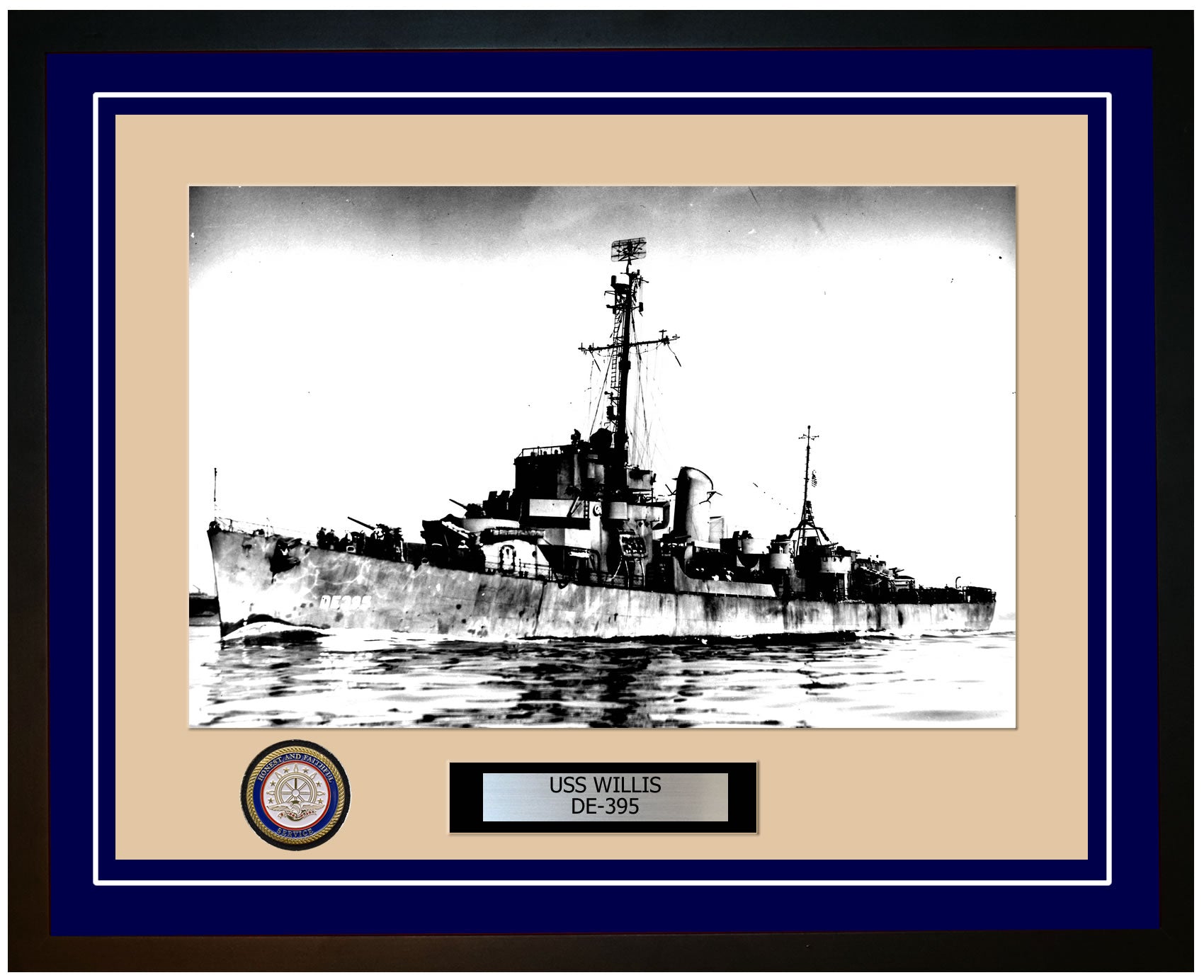 USS Willis DE-395 Framed Navy Ship Photo Blue