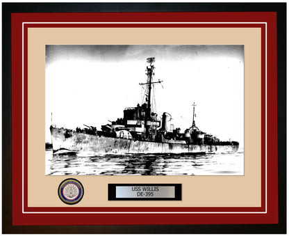 USS Willis DE-395 Framed Navy Ship Photo Burgundy